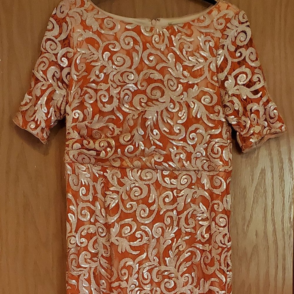 Adrianna Paell Sz 12 Orange & Gold Gown